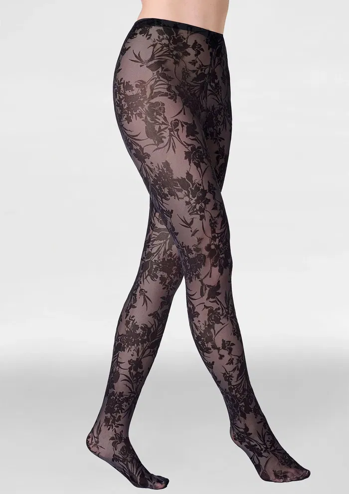 Marilyn Rajstopy tiulowe z tylnym szwem i flokowanym wzorem - Tiul F19