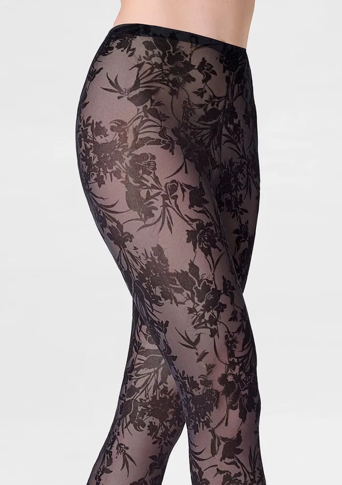 Marilyn Rajstopy tiulowe z tylnym szwem i flokowanym wzorem - Tiul F19 - obrazek 3