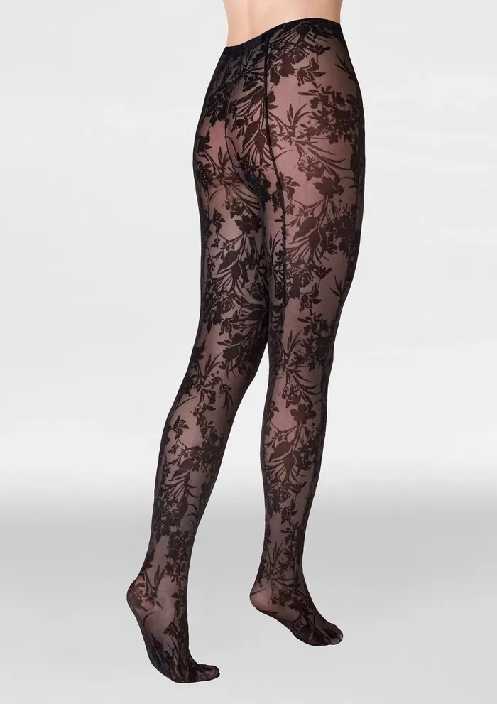 Marilyn Rajstopy tiulowe z tylnym szwem i flokowanym wzorem - Tiul F19 - obrazek 2